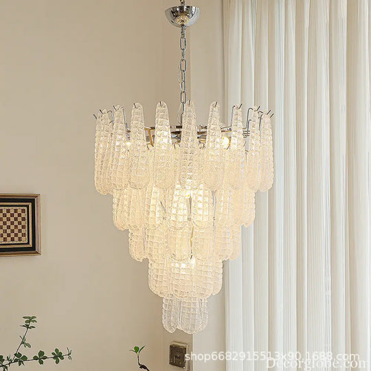 Villa duplex building light luxury crystal glass chandelier empty staircase lamp American retro living room dining room