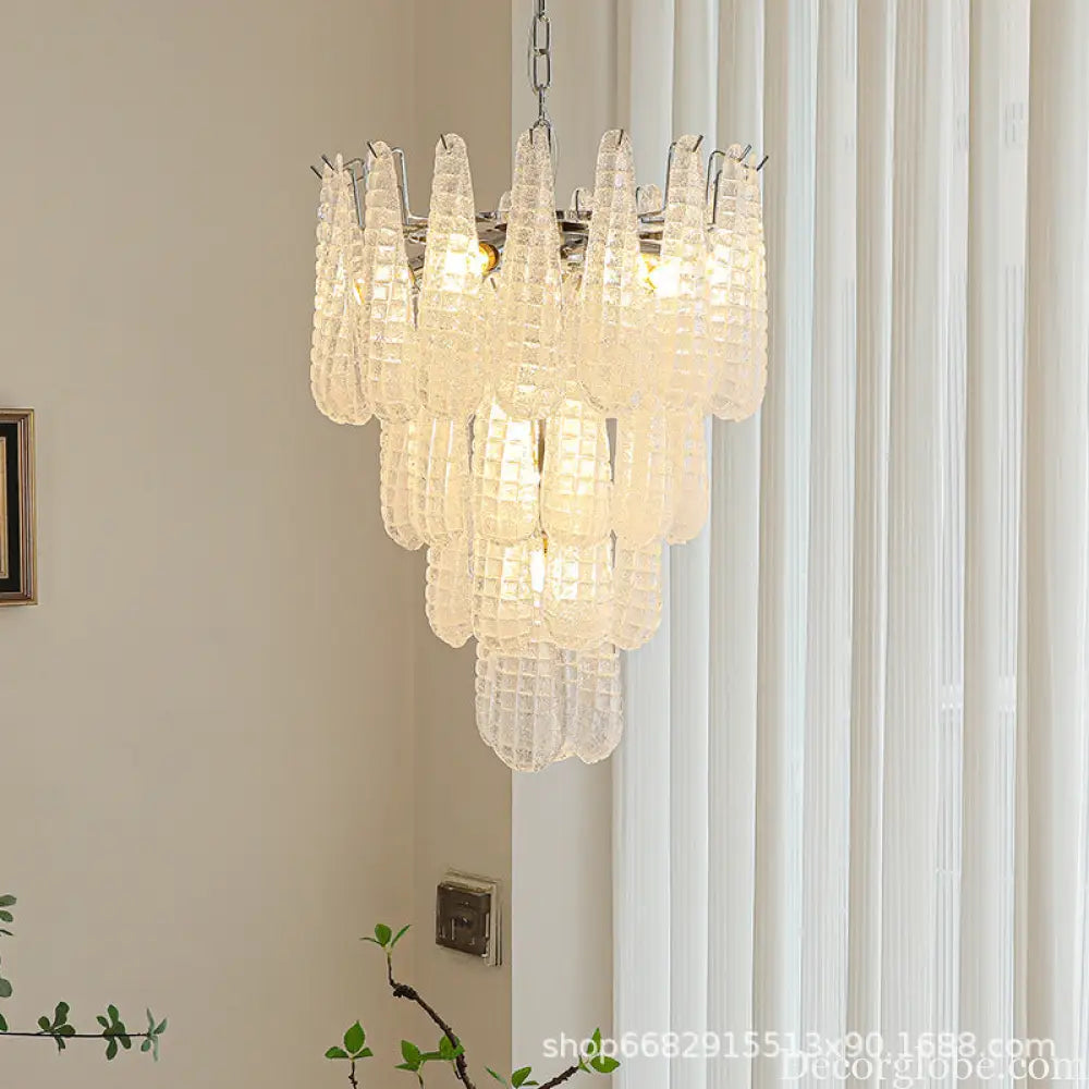 Villa duplex building light luxury crystal glass chandelier empty staircase lamp American retro living room dining room