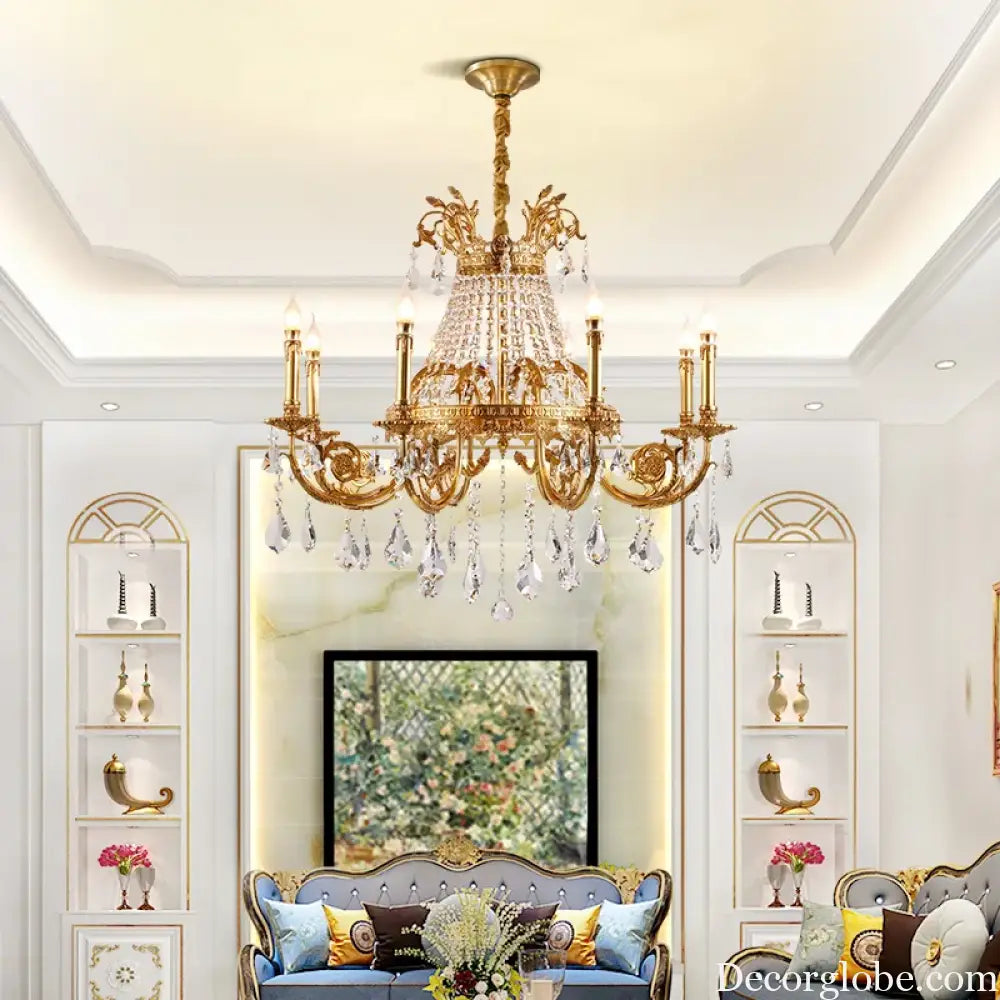 French Crystal Bronze Flush Mount Chandelier Chandeliers