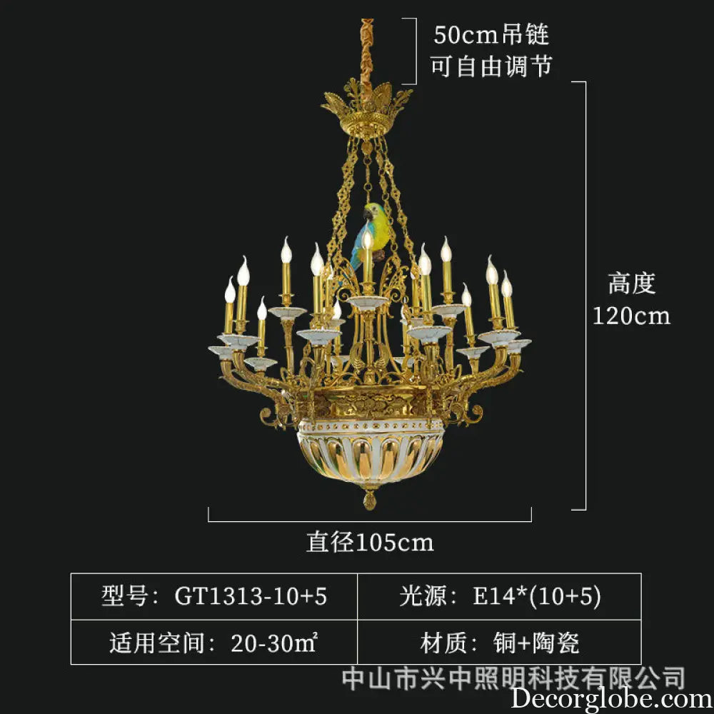 French Neoclassical Crystal Copper Chandelier for Villa Interiors 15-head chandelier (diameter 105cm, height 120cm)