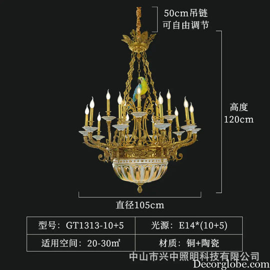 French Neoclassical Crystal Copper Chandelier for Villa Interiors 15-head chandelier (diameter 105cm, height 120cm)
