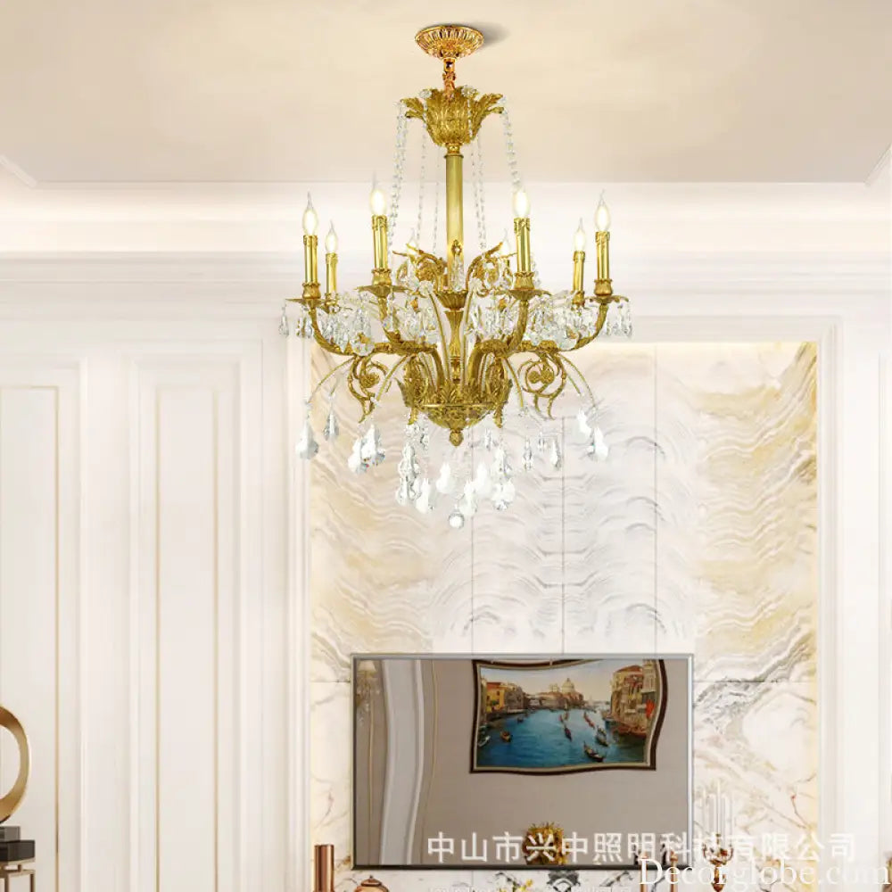 French Luxury Crystal Copper Chandelier for Villa Interiors 8 heads (diameter 80cm, height 100cm)