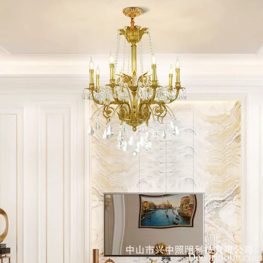 French Luxury Crystal Copper Chandelier for Villa Interiors 8 heads (diameter 80cm, height 100cm)