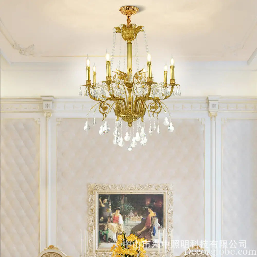French Luxury Crystal Copper Chandelier for Villa Interiors 8 heads (diameter 80cm, height 100cm)