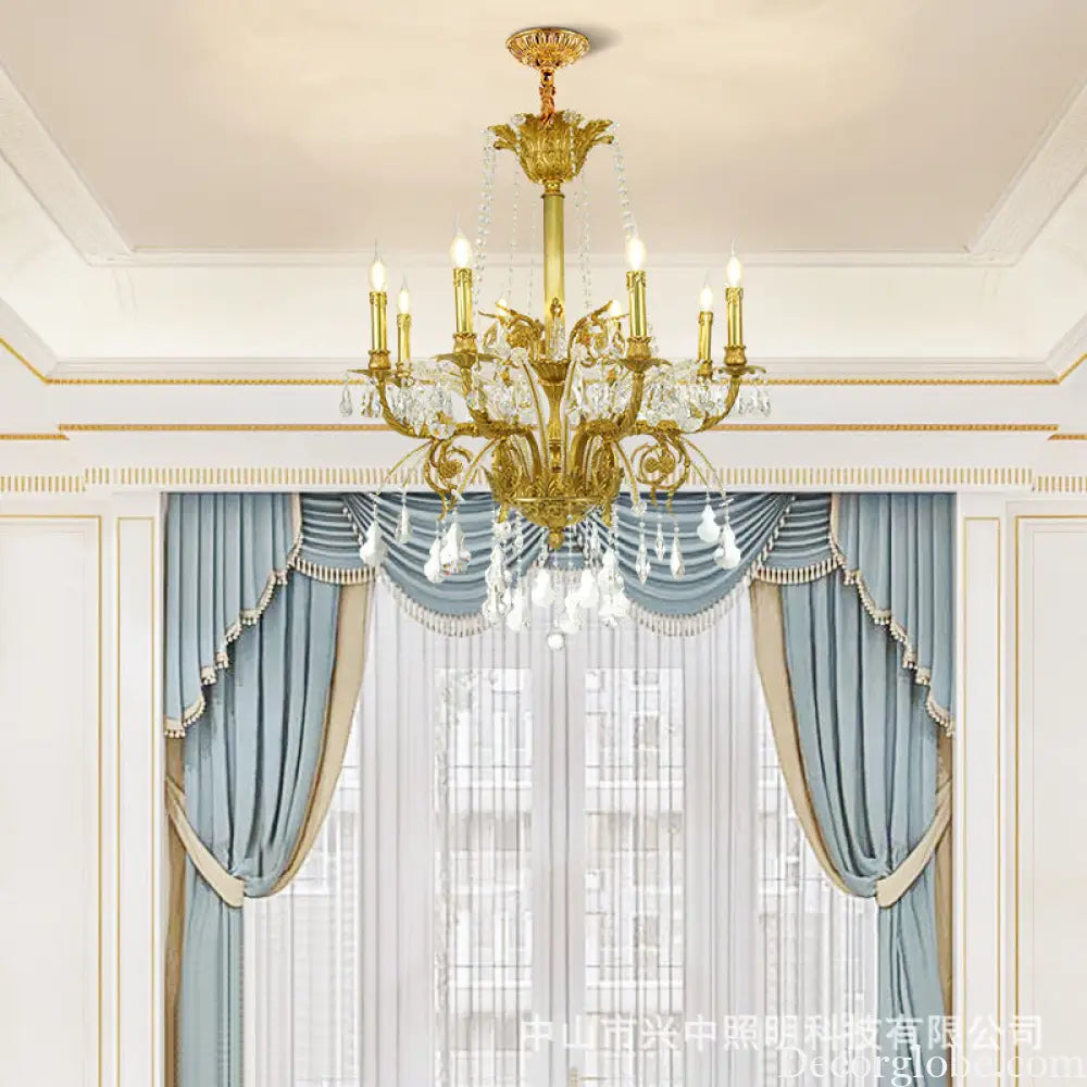 French Luxury Crystal Copper Chandelier for Villa Interiors 8 heads (diameter 80cm, height 100cm)