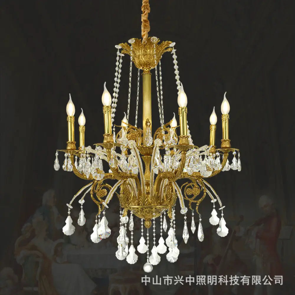 French Luxury Crystal Copper Chandelier for Villa Interiors 8 heads (diameter 80cm, height 100cm)