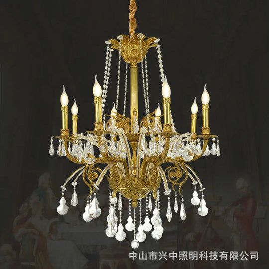 French Luxury Crystal Copper Chandelier for Villa Interiors 8 heads (diameter 80cm, height 100cm)