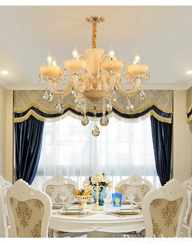 French Luxury Home Decoration Room Champagne White Chandelier European Villa Hotel Hall Restaurant E14 Crystal Pendent
