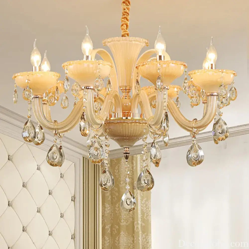 French Luxury Home Decoration Room Champagne White Chandelier European Villa Hotel Hall Restaurant E14 Crystal Pendent