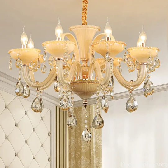 French Luxury Home Decoration Room Champagne White Chandelier European Villa Hotel Hall Restaurant E14 Crystal Pendent