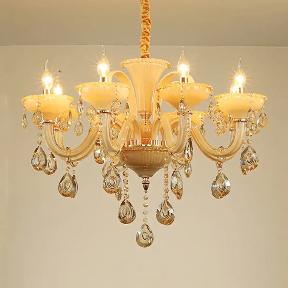 French Luxury Home Decoration Room Champagne White Chandelier European Villa Hotel Hall Restaurant E14 Crystal Pendent