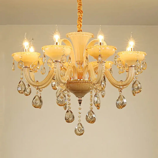 French Luxury Home Decoration Room Champagne White Chandelier European Villa Hotel Hall Restaurant E14 Crystal Pendent