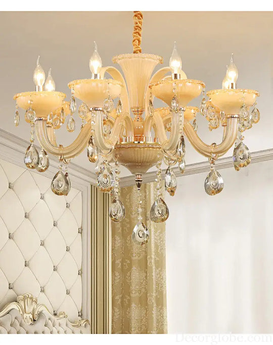 French Luxury Home Decoration Room Champagne White Chandelier European Villa Hotel Hall Restaurant E14 Crystal Pendent