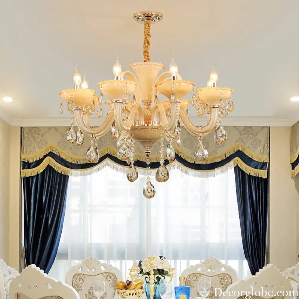 French Luxury Home Decoration Room Champagne White Chandelier European Villa Hotel Hall Restaurant E14 Crystal Pendent