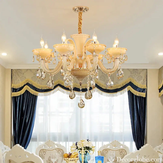 French Luxury Home Decoration Room Champagne White Chandelier European Villa Hotel Hall Restaurant E14 Crystal Pendent