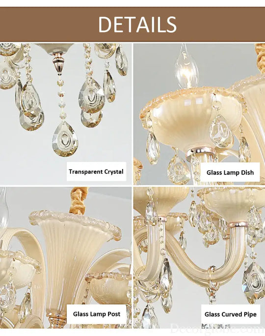 French Luxury Home Decoration Room Champagne White Chandelier European Villa Hotel Hall Restaurant E14 Crystal Pendent
