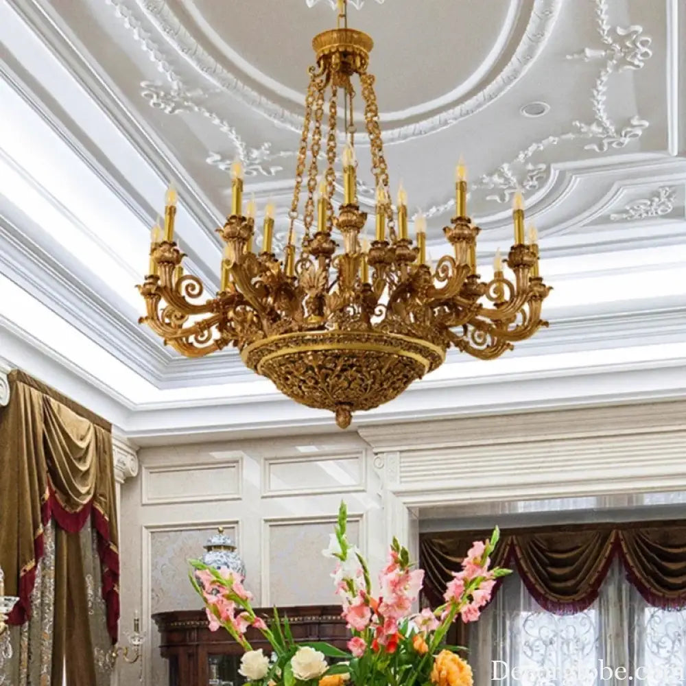 French Hand-Carved Copper Brass Chandelier Chandelier