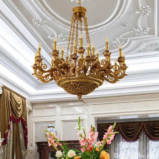 French Hand-Carved Copper Brass Chandelier Chandelier