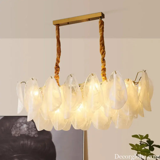 French Light and Luxury Restaurant Pendant Lamp - Postmodern Elegance with a Retro Glass Feather Design for Bedrooms and Dining Spaces - DecorGlobe