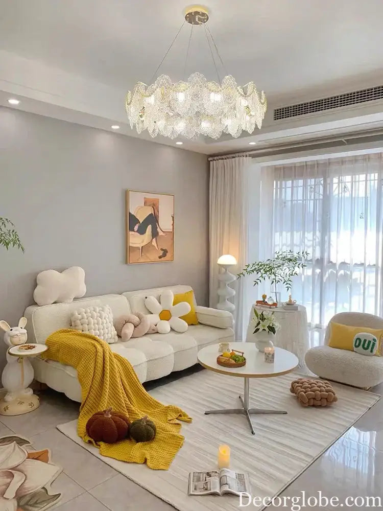 Elegant French Light Luxury Glass Chandelier - Modern Golden Rectangular Dining Room and Living Room Lighting Fixture - DecorGlobe