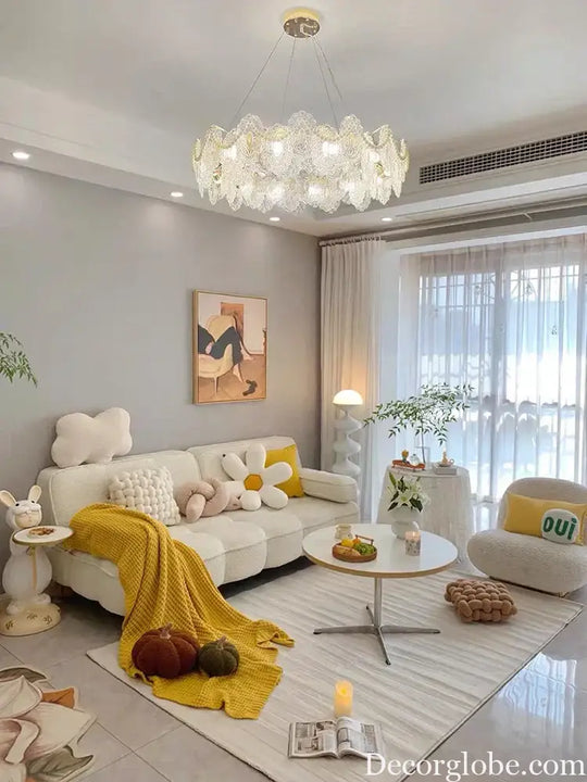 Elegant French Light Luxury Glass Chandelier - Modern Golden Rectangular Dining Room and Living Room Lighting Fixture - DecorGlobe