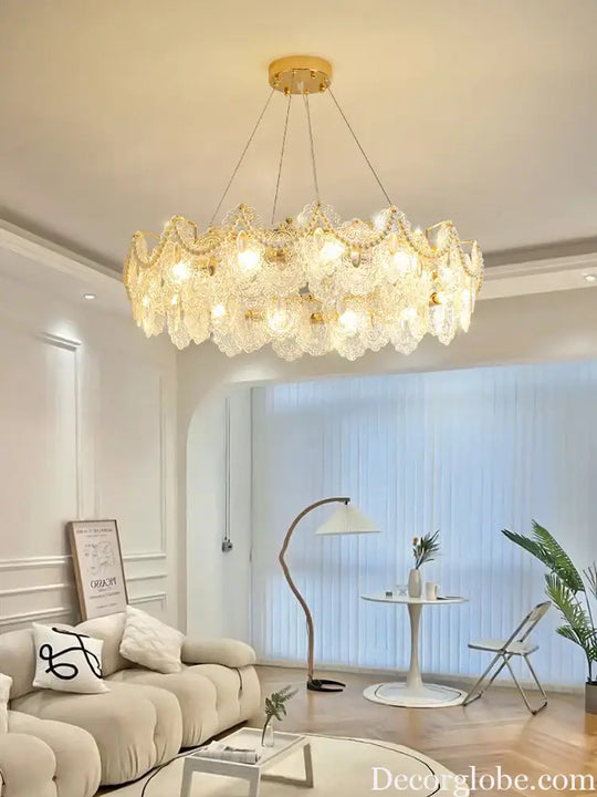 Elegant French Light Luxury Glass Chandelier - Modern Golden Rectangular Dining Room and Living Room Lighting Fixture - DecorGlobe