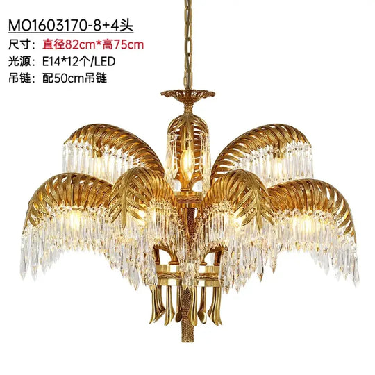 French Palm Leaf Copper Crystal Chandelier – Luxury Pendant Light 12 bulbs D93H63cm Chandelier