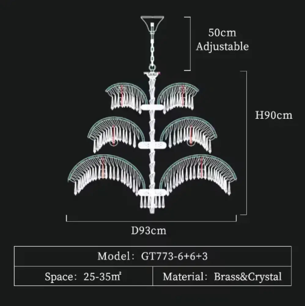 French Palm Leaf Copper Crystal Chandelier – Luxury Pendant Light 15 bulbs D93H90cm Chandelier