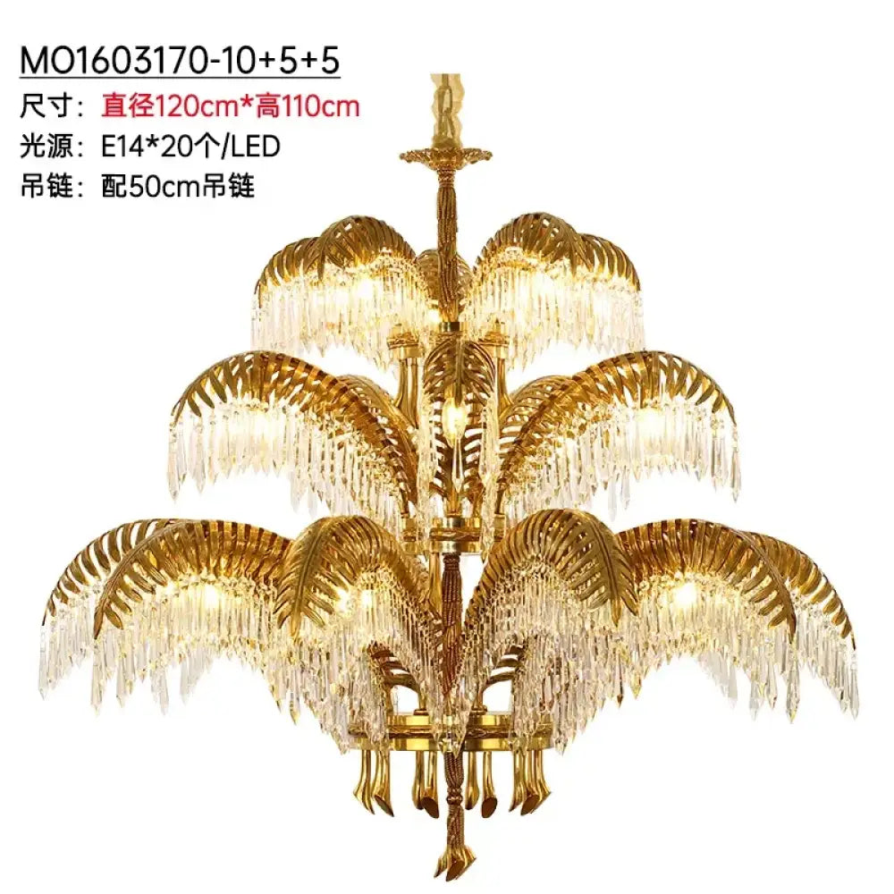 French Palm Leaf Copper Crystal Chandelier – Luxury Pendant Light 20 bulbs D120H110cm Chandelier