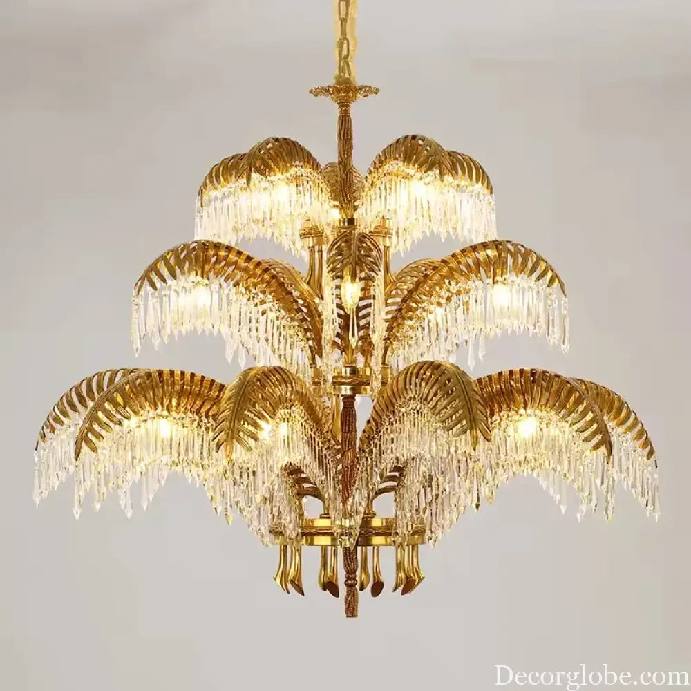 French Palm Leaf Copper Crystal Chandelier – Luxury Pendant Light Chandelier