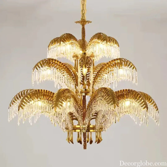 French Palm Leaf Copper Crystal Chandelier – Luxury Pendant Light Chandelier