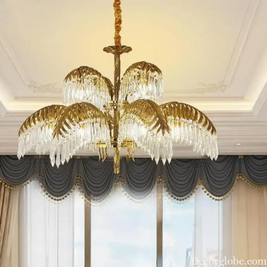 French Palm Leaf Copper Crystal Chandelier – Luxury Pendant Light Chandelier