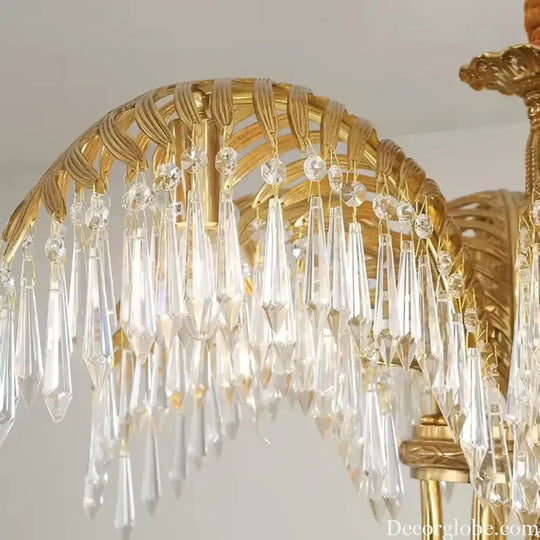 French Palm Leaf Copper Crystal Chandelier – Luxury Pendant Light Chandelier