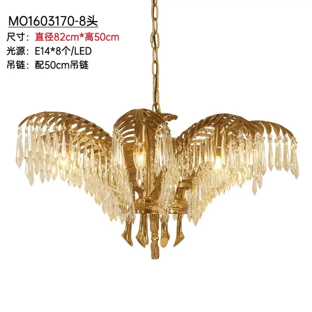 French Palm Leaf Copper Crystal Chandelier – Luxury Pendant Light 8 bulbs D93H45cm Chandelier
