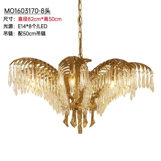 French Palm Leaf Copper Crystal Chandelier – Luxury Pendant Light 8 bulbs D93H45cm Chandelier