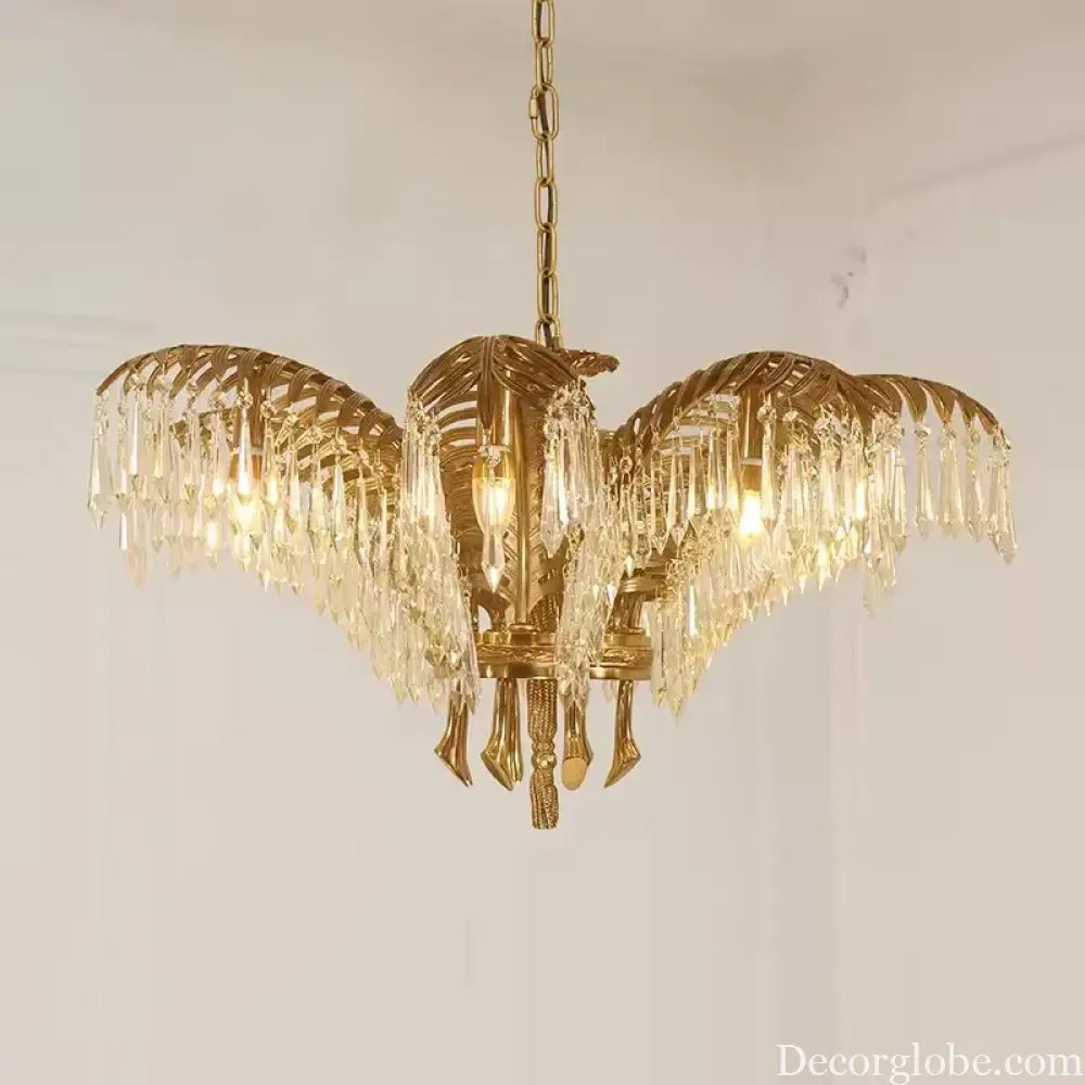 French Palm Leaf Copper Crystal Chandelier – Luxury Pendant Light Chandelier