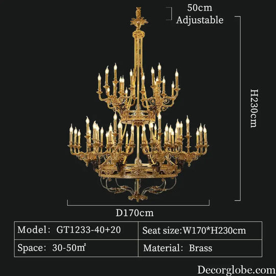 French Retro Brass Angel Candle Chandelier 60lights D170 H230cm Chandelier
