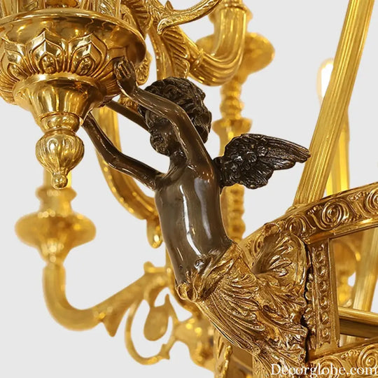 French Retro Brass Angel Candle Chandelier 60lights D170 H230cm Chandelier