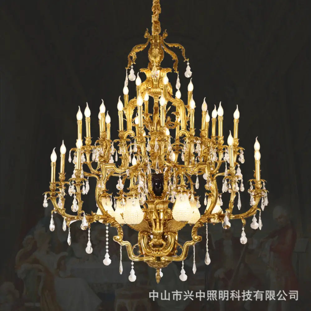 French Retro Crystal Copper Chandelier for Villa Duplex Interiors 39-head chandelier (diameter 150cm, height 150cm)