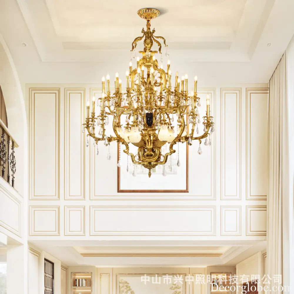 French Retro Crystal Copper Chandelier for Villa Duplex Interiors 39-head chandelier (diameter 150cm, height 150cm)