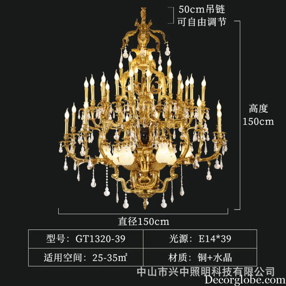 French Retro Crystal Copper Chandelier for Villa Duplex Interiors 39-head chandelier (diameter 150cm, height 150cm)