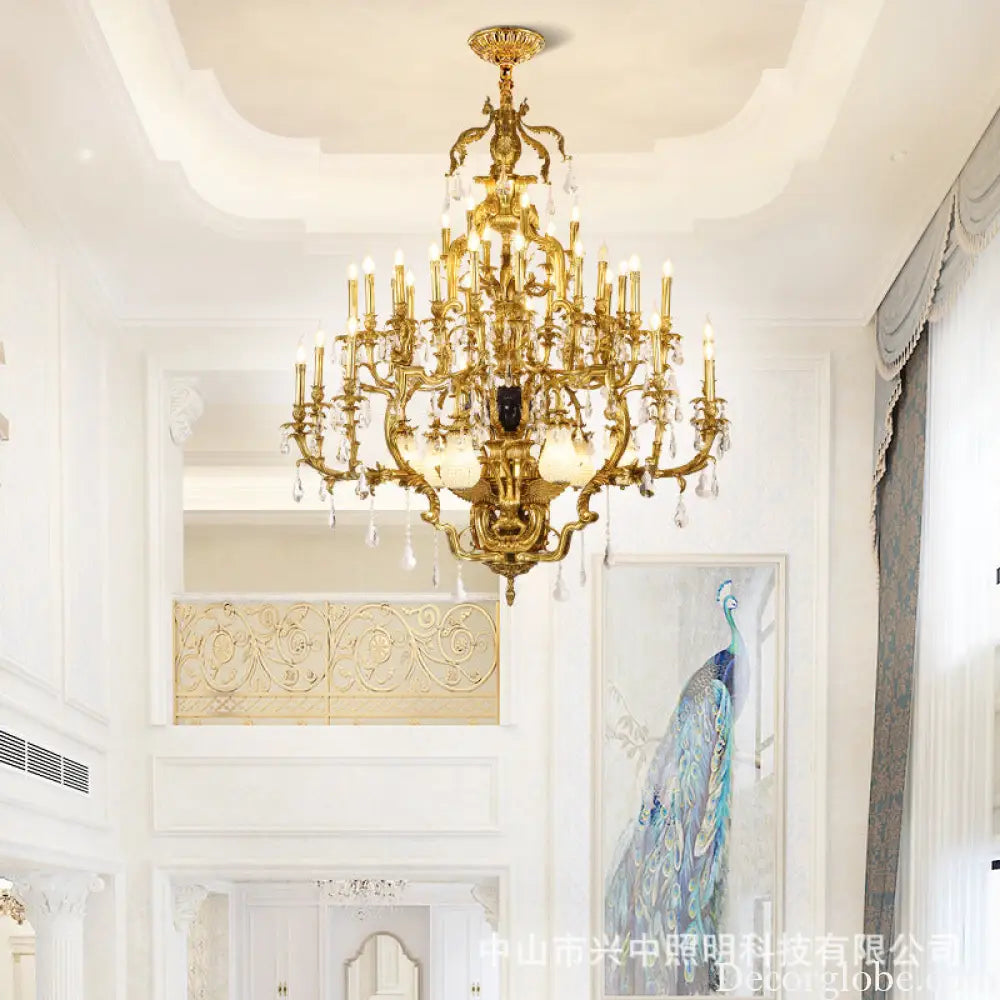 French Retro Crystal Copper Chandelier for Villa Duplex Interiors 39-head chandelier (diameter 150cm, height 150cm)