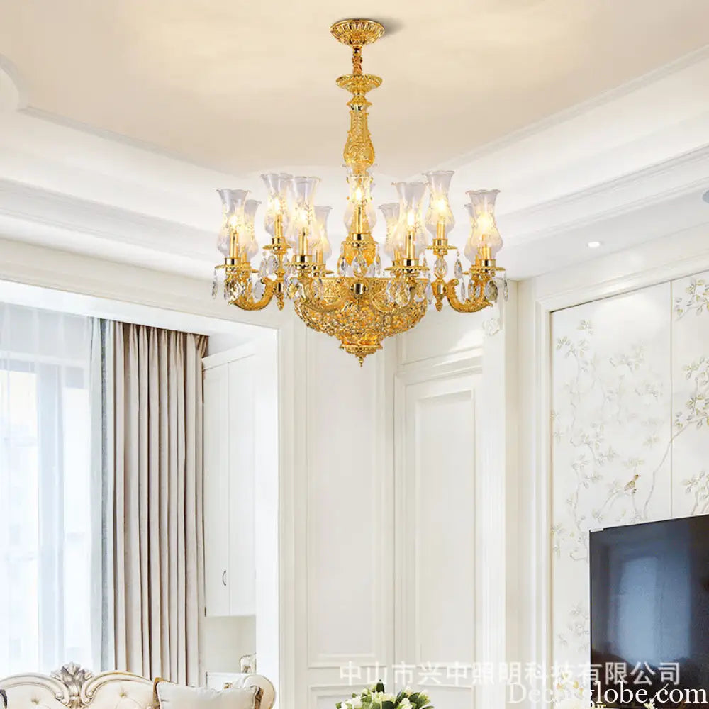 French Retro Crystal Copper Chandelier for Luxury Villas