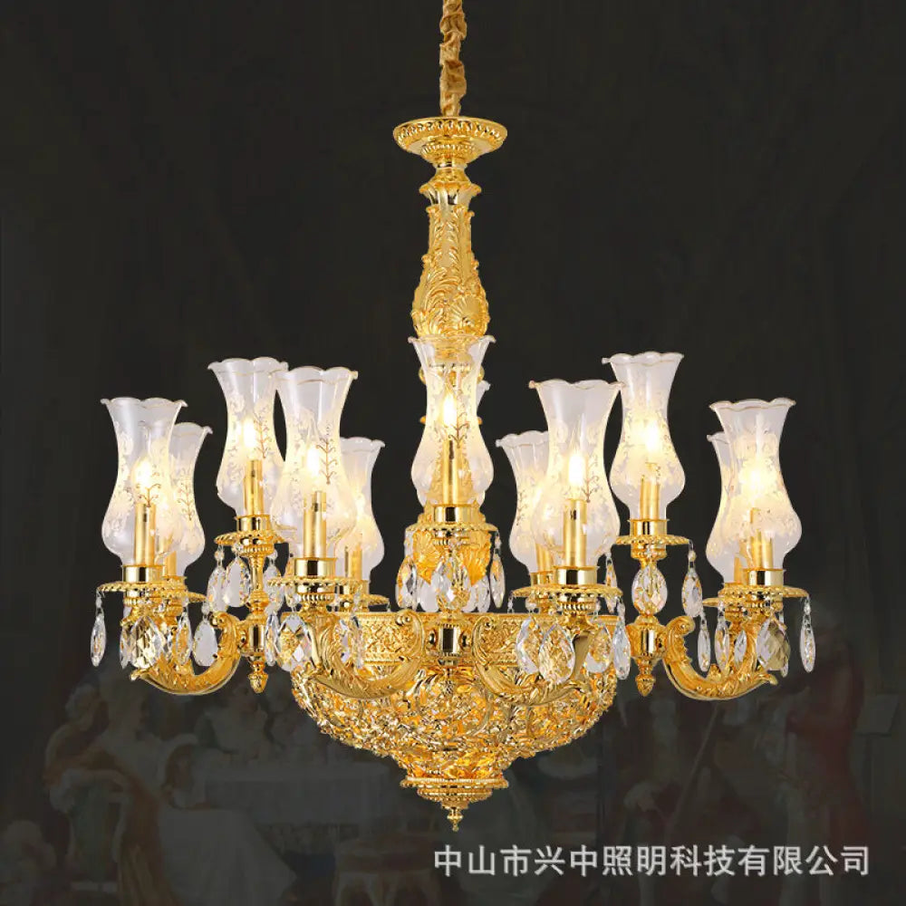 French Retro Crystal Copper Chandelier for Luxury Villas