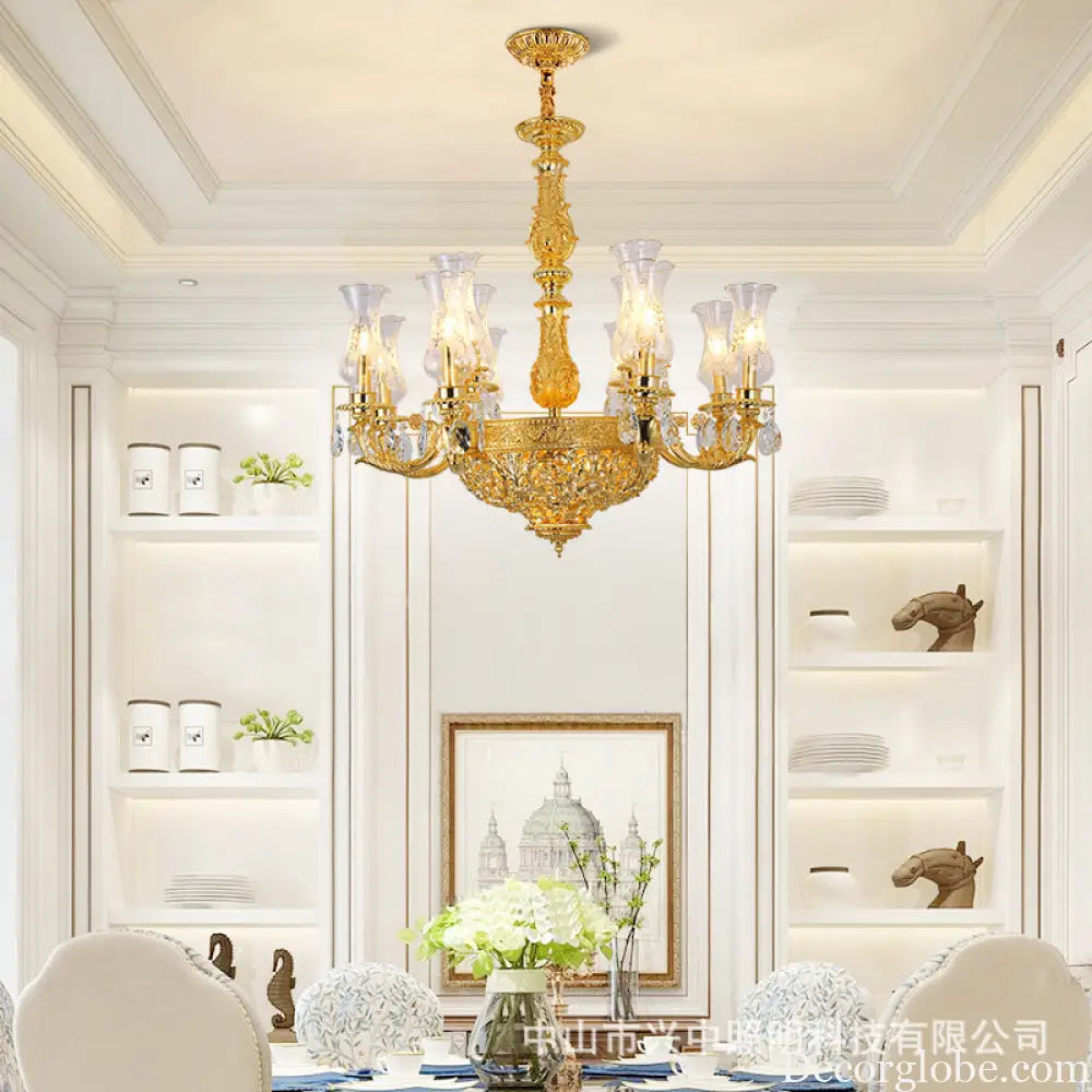 French Retro Crystal Copper Chandelier for Luxury Villas