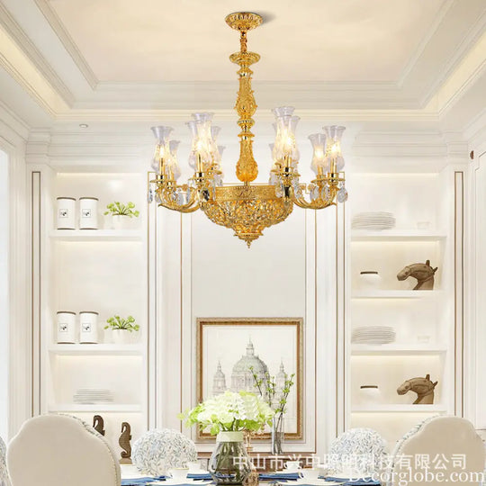 French Retro Crystal Copper Chandelier for Luxury Villas