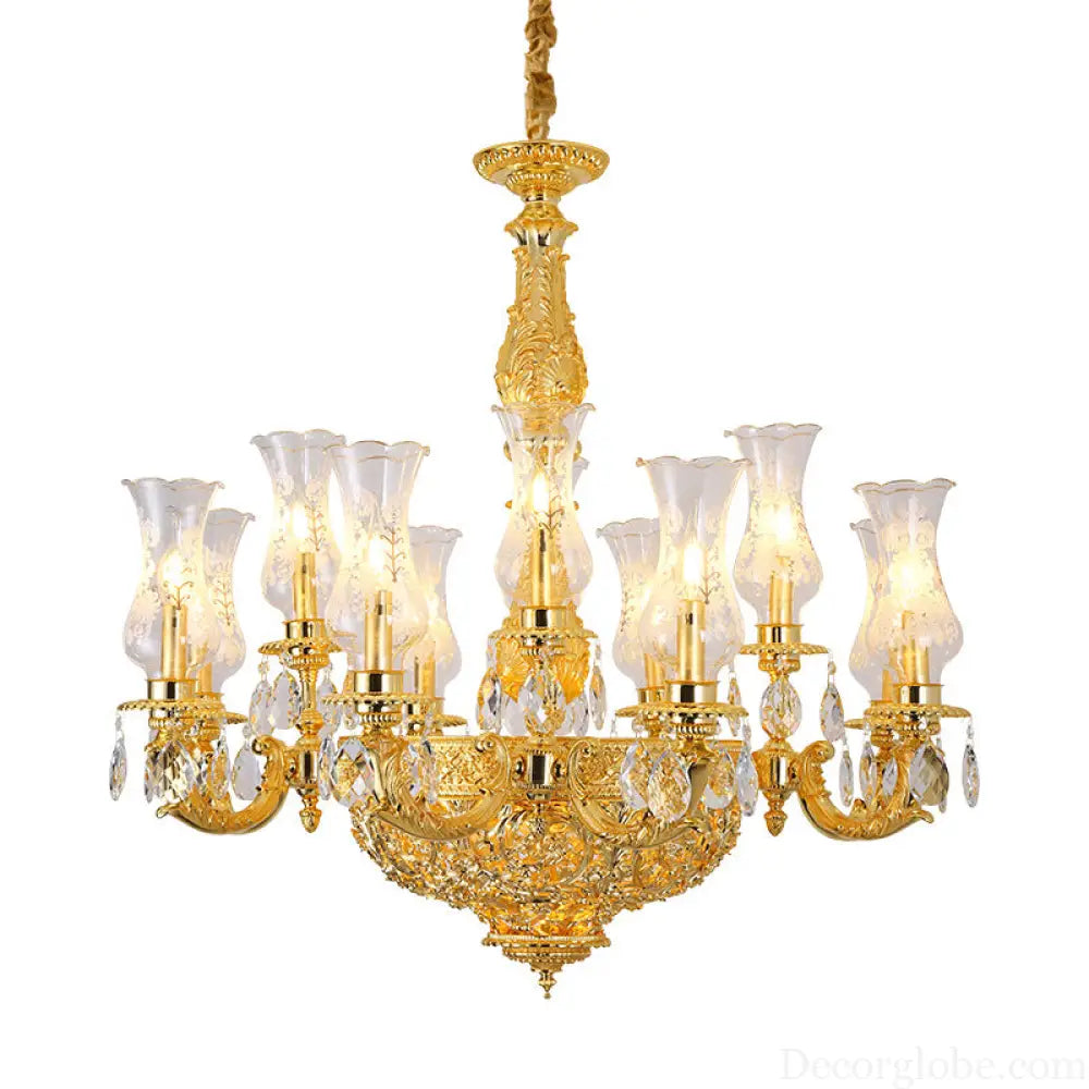 French Retro Crystal Copper Chandelier for Luxury Villas