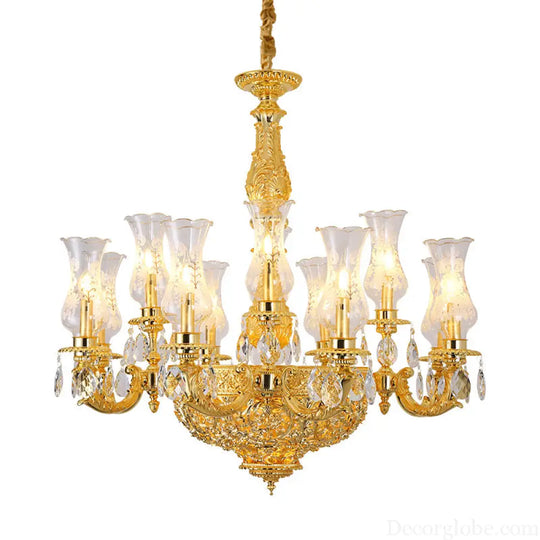French Retro Crystal Copper Chandelier for Luxury Villas