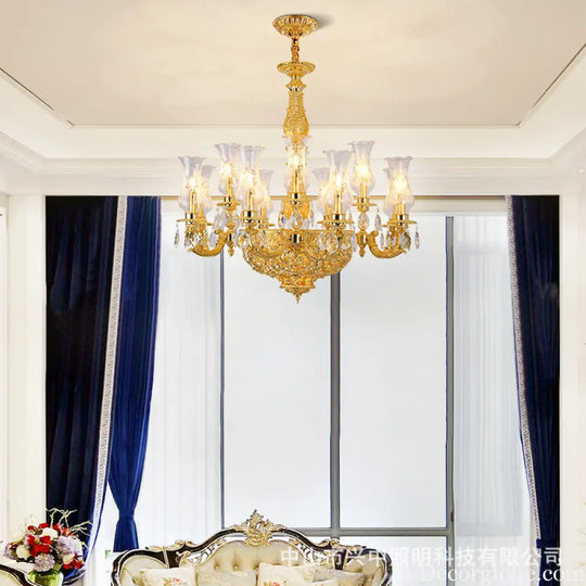 French Retro Crystal Copper Chandelier for Luxury Villas