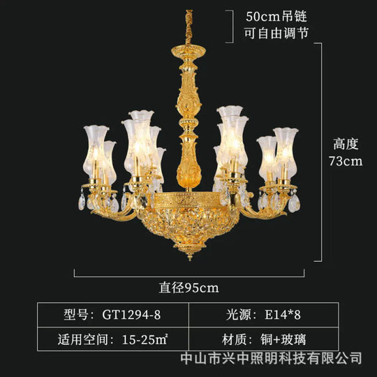French Retro Crystal Copper Chandelier for Luxury Villas 8 heads (diameter 95cm, height 73cm)
